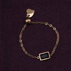 Dainty Black Stone Adjustable Chain Ring