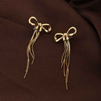 Gold Bow and Tassel Dangler Earrings